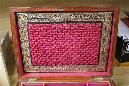 A burr walnut and mother of pearl inlaid sewing box